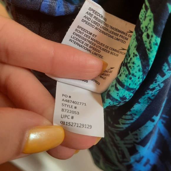 Speedo Blue Green Palm Leaf Print Swimsuit One Piece - Picture 12 of 14